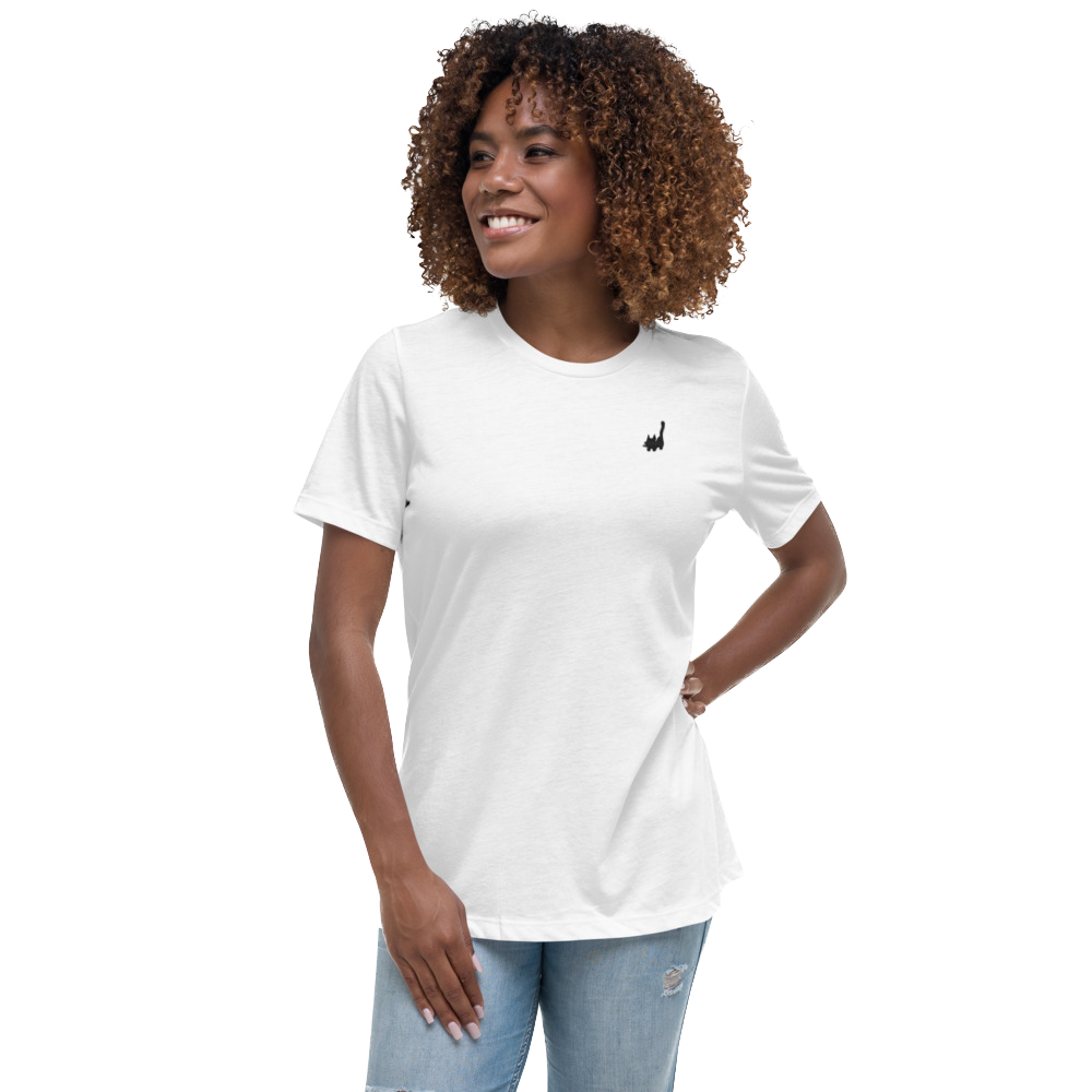 T-shirt femme blanc ombre chat brodée en noir Unisexe