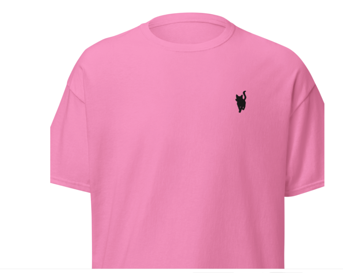 T-shirt femme rose ombre chat brodée en noir Unisexe